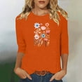 thumbnail image 2 of Charella Women's Floral Printed Tops Flower Graphic Tee Casual Crew Neck 3/4 Sleeve Shirts Loose Fit Clothes (M, Orange 2), 2 of 6
