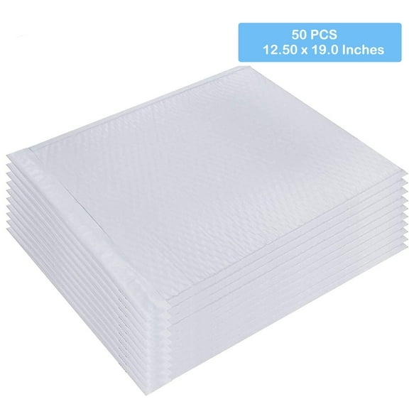 Poly Bubble Mailers Padded Lined Envelopes Light Weight Shipping Bags Self Sealing 12.5" x 19" Inch White 50 Pieces