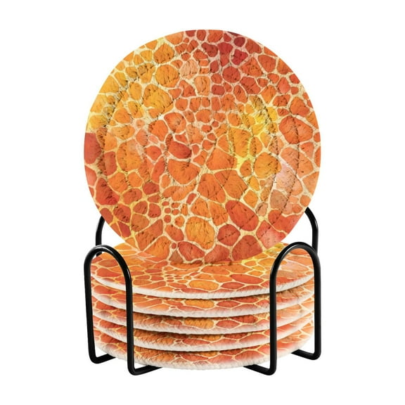 6 Coil Coasters 3.94x3.94x0.24 Inch Water Coasters Drink Coasters with Cup Holders Absorbent Coasters Heat Resistant for Bar Protection Beautiful Orange Pattern