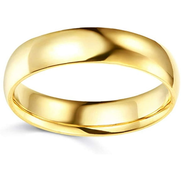 14K Yellow Gold 5mm Plain Regular Fit Classic Light Dome Wedding Band (8.0) (8)
