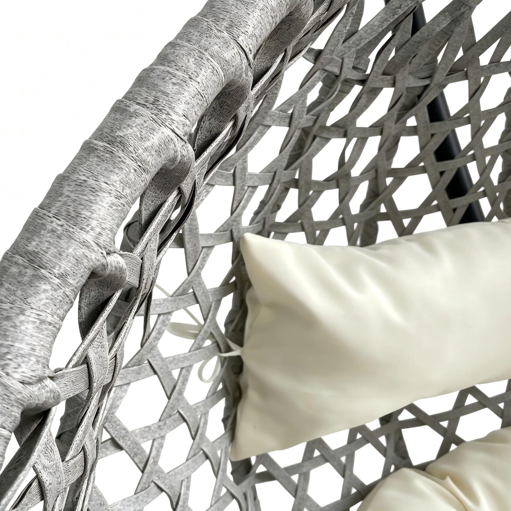Foldable Hanging Egg Chair with Stand, HDPE Rattan Wicker Swing Chair with Cushion, Heavy Duty Frame 350 Lbs Capacity, Outdoor Patio Indoor Bedroom Balcony, Beige Gray