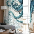 thumbnail image 5 of Teal Octopus Coastal Semi Sheer Window Curtains 108 Inches Long, Summer Beach Vintage Nautical Rod Pocket Voile Silky Chiffon Curtain Treatment Drapes for Kitchen, Living Room, 52"x108", 2 Panels, 5 of 9