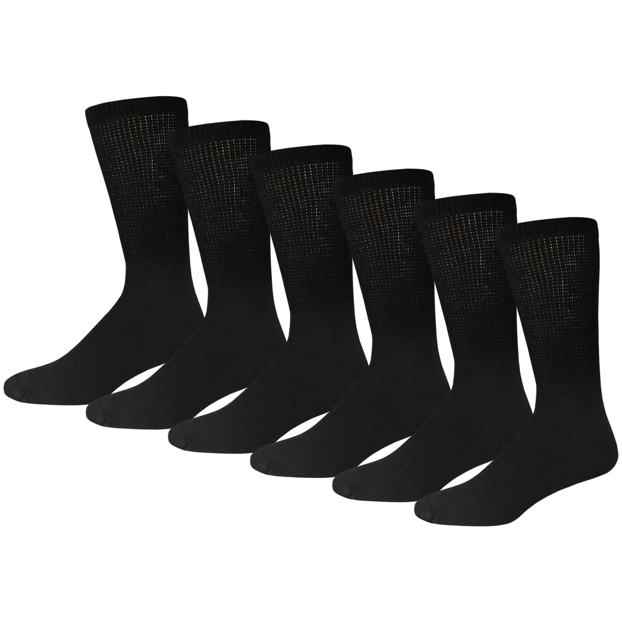 TELOLY 6 Pairs of Big and Tall Diabetic Cotton Neuropathy Crew Socks (Black, Sock Size 13-16), Soft Seamless Cushioned Comfort for Extra Wide Feet