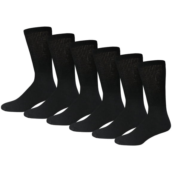 TELOLY 6 Pairs of Big and Tall Diabetic Cotton Neuropathy Crew Socks (Black, Sock Size 13-16), Soft Seamless Cushioned Comfort for Extra Wide Feet