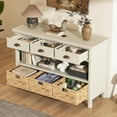 thumbnail image 3 of 3-Tier Wood Console Table with 3 Drawers,Retro Entryway Table Hallway Table with 3 Woven Baskets for Living Room, Hallway, Foyer,Office,White, 3 of 7