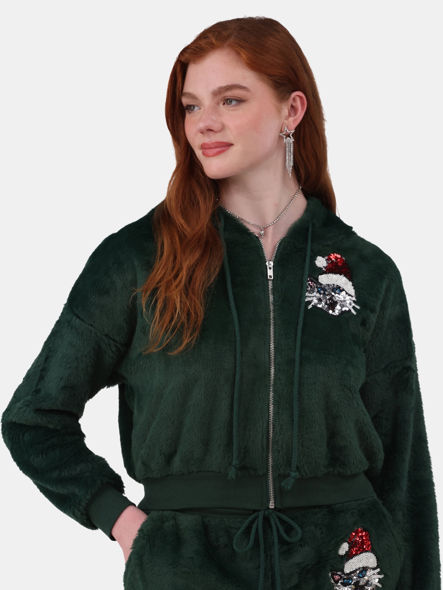 No Boundaries Faux-Fur Christmas Track Suit, 2-Piece, Women's and Women's Plus