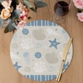 thumbnail image 3 of Light Blue Coastal Round 13 Inch Placemats Set of 6, Vintage Ocean Nautical Starfish Coral Striped HeatResistant Non Slip Place Mats for Dining Table, Wipeable Kitchen Table Mats for Housewarming, 3 of 9