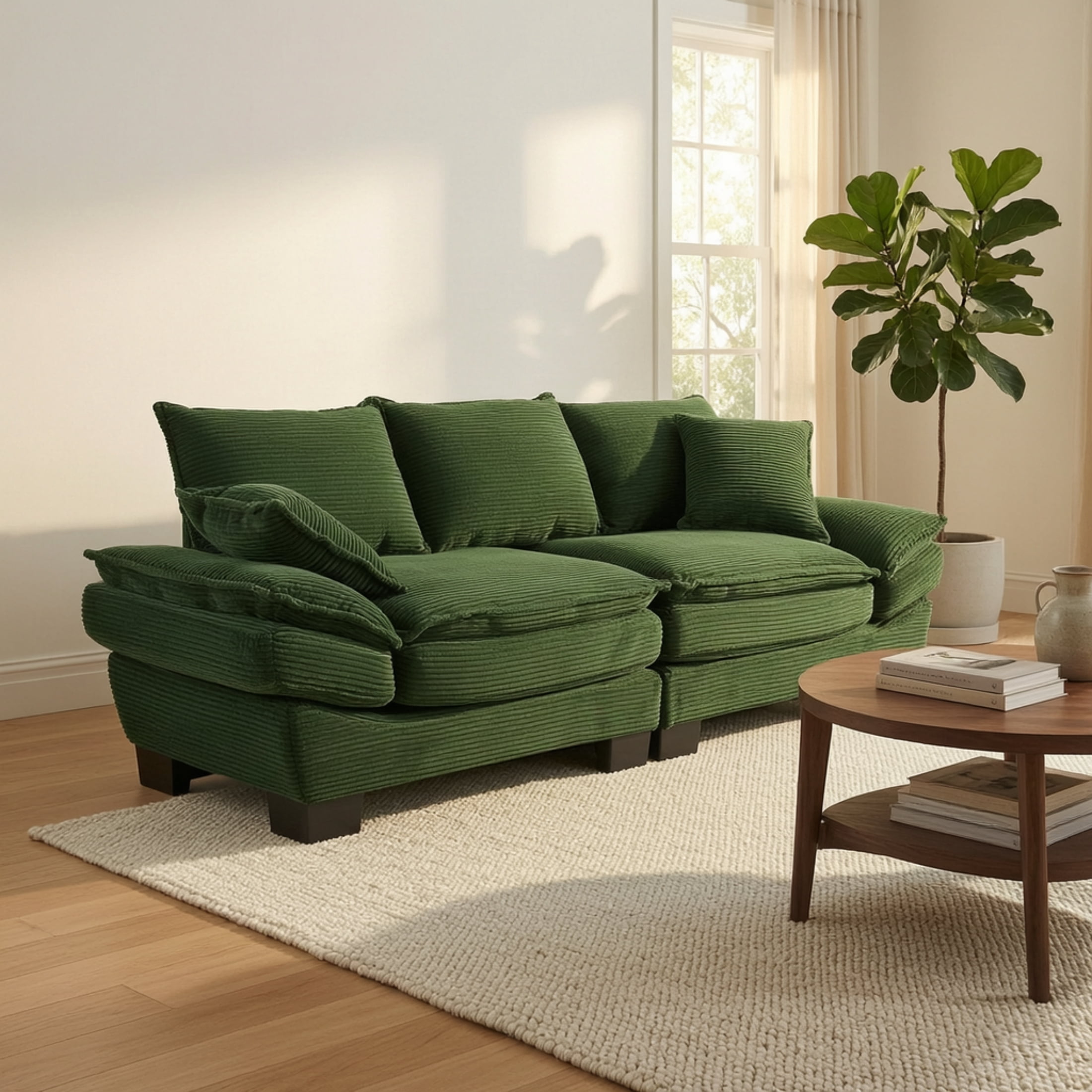 Anpport Corduroy Sofa, 80.5" Oversized Deepseat Loveseat for Living Room, Green
