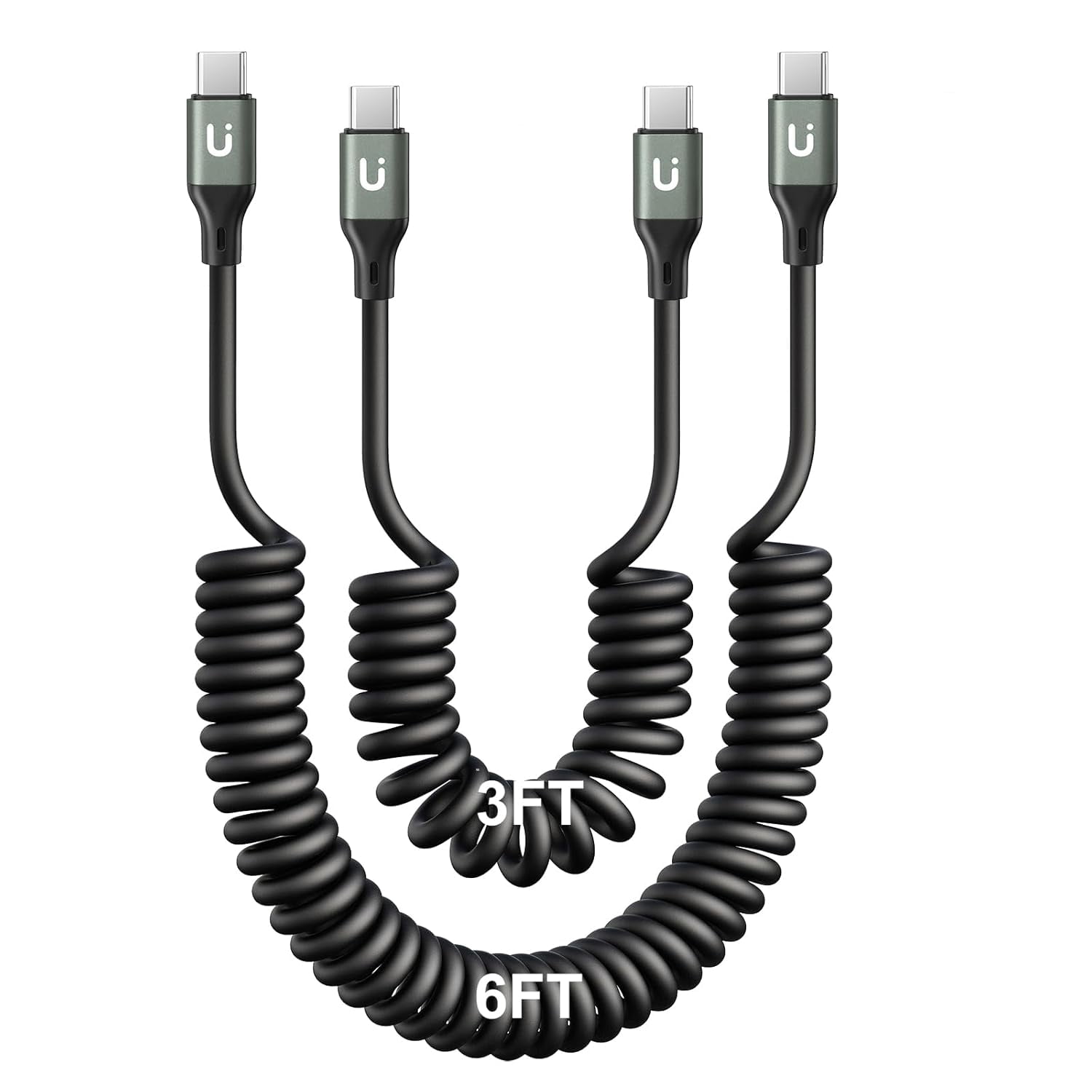 MHAWBL-USB C to USB C Cable for Car 3FT/6FT, Coiled USBC Fast Charging Cables, 2Pack Short USB Type C Cord Compatible with iPhone 17/16/15/Samsung Galaxy S20 S10 S9 S8 Plus Note 10 9 8 and More USB C