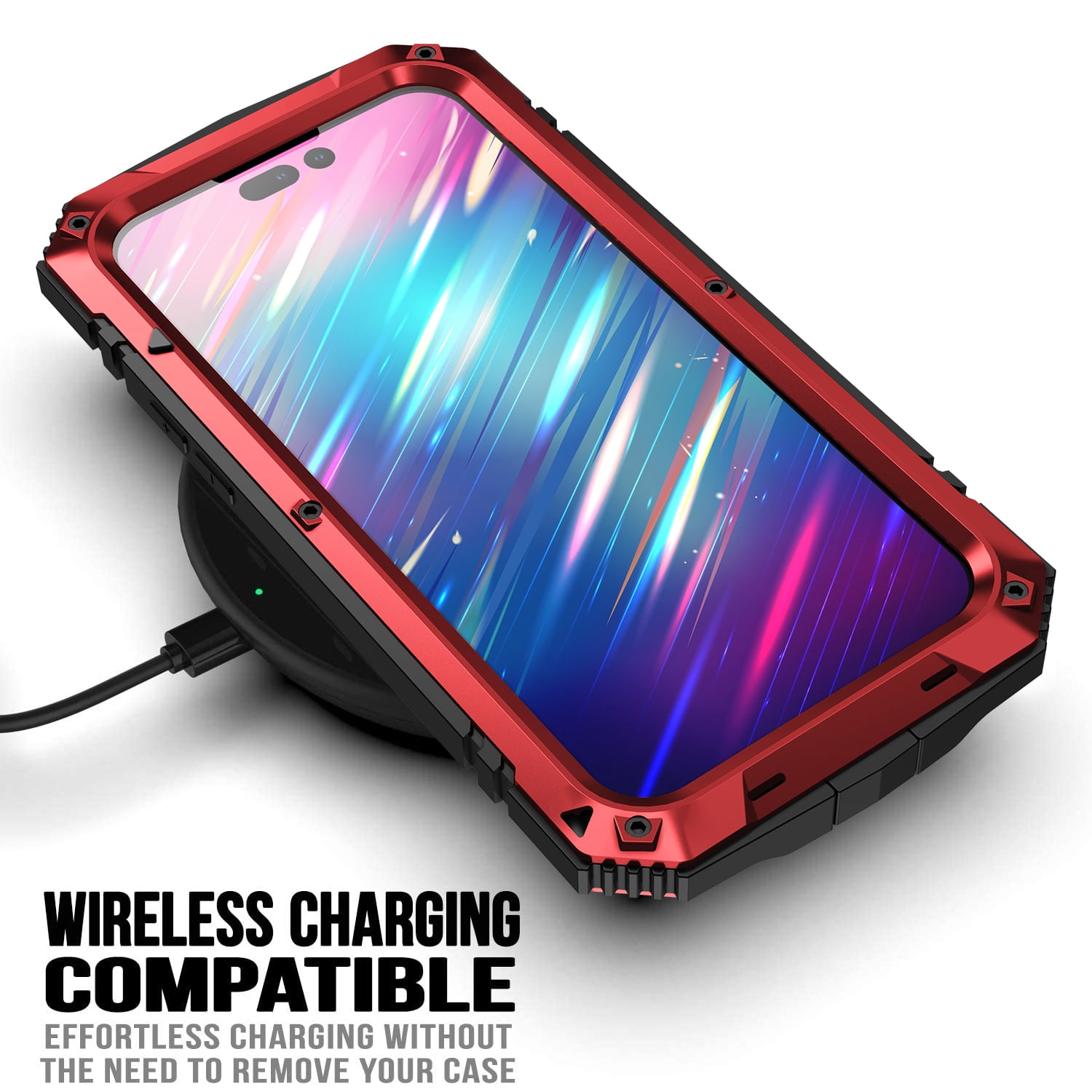 iPhone 14 Pro Max Rugged Full-Body Case, Metal Bumper Built-in Screen Protector&Kickstand,Dustproof and Drop-Proof,Full Body Protection Heavy Duty Rugged Military Cover For iPhone 14 Pro Max, Red