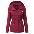 thumbnail image 1 of MixMatchy Women's Solid Lightweight Front Zipper Utillity Anorak Hooded Jacket, 1 of 5