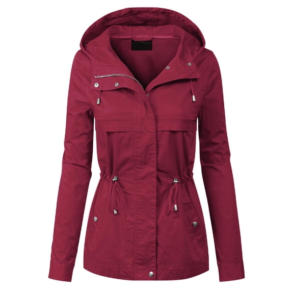 MixMatchy Women's Solid Lightweight Front Zipper Utillity Anorak Hooded Jacket