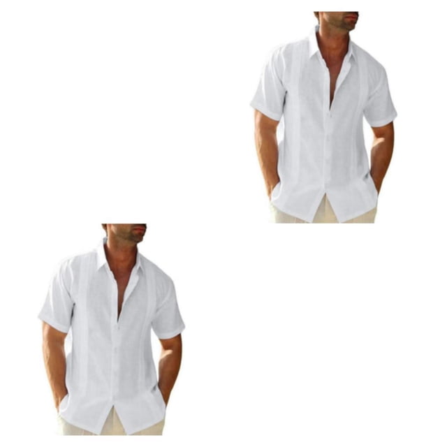 pitrice Men Shirt Casual Short Sleeve Breathable Replacement Button Down Solid Color Fashionable Home Dating Shirts Top White XL 2Set