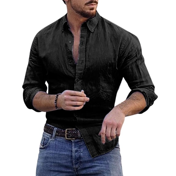 Floenr Mens T Shirts,Men's Casual Cotton And Linen Cardigan Long Sleeve Shirt