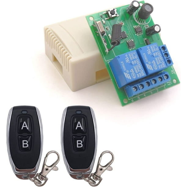 Interruptor de control remoto seguro DC 12V 24V 30V Inalámbrico 433Mhz RF 10A Receptor de relé con 2 transmisores, para motor, luz, puerta de puerta, controlador de bricolaje ESTENDE ACTIVE Biensenido a ACTIVE