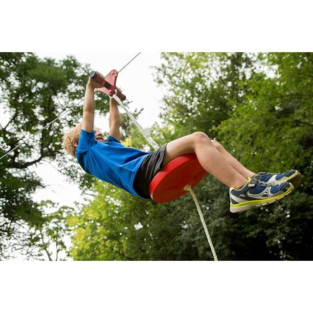 VEVOR 100ft Zip Line Kit Trolley Slackers Zip Lines with Seat and Handle,Red