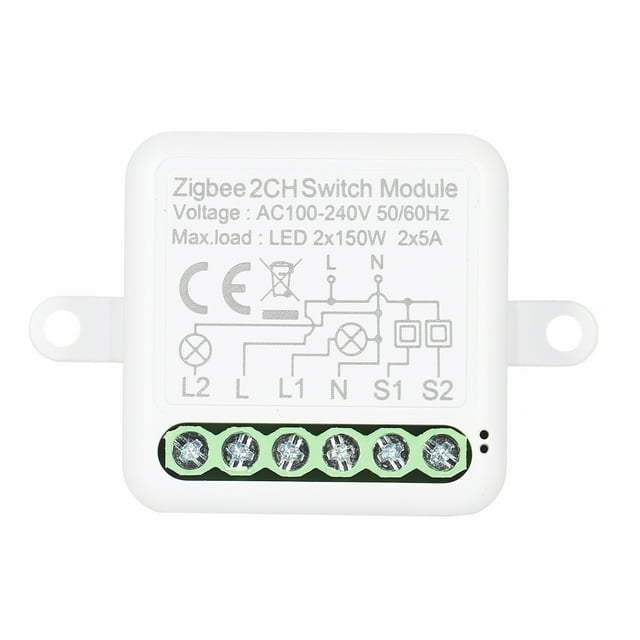 Module de Relais Smart Switch Mini Zigbee 2CH, Commutateur de Contrôle Bidirectionnel pour l'Automatisation de la Maison Intelligente, Fonctionne avec Alexa Google Home