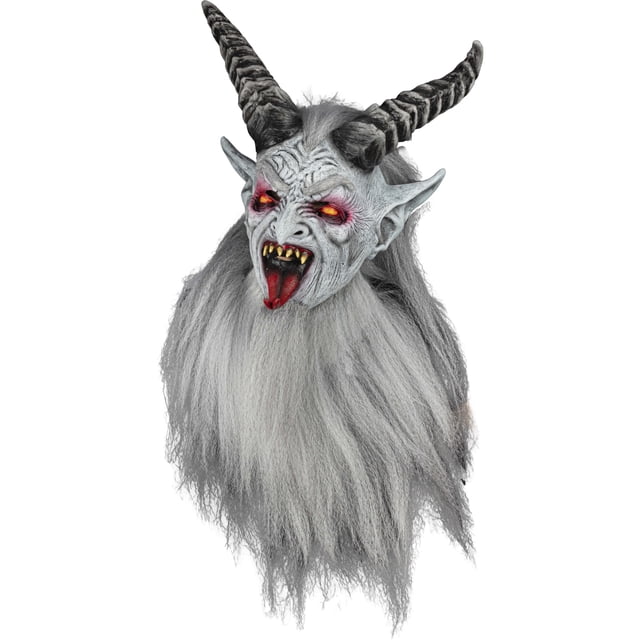 Máscara De Krampus By Ghoulish Productions, Máscara De Demonio Con Cuernos, Pelo Largo Y Lengua
