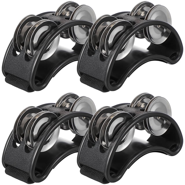 OULII 4 Pcs Tambourins à Pieds Instrument de Musique Noir Acier Inoxydable pour Performances Design Moderne