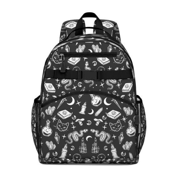 Gothic Moon & Star Waterproof Backpack - Ergonomic School Bag with Chest Strap for Teens, Dark Celestial Aesthetic