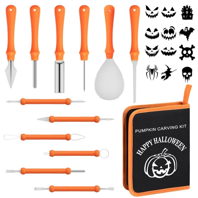 Kit para tallar calabazas en 12 piezas con 12 plantillas de acero inoxidable