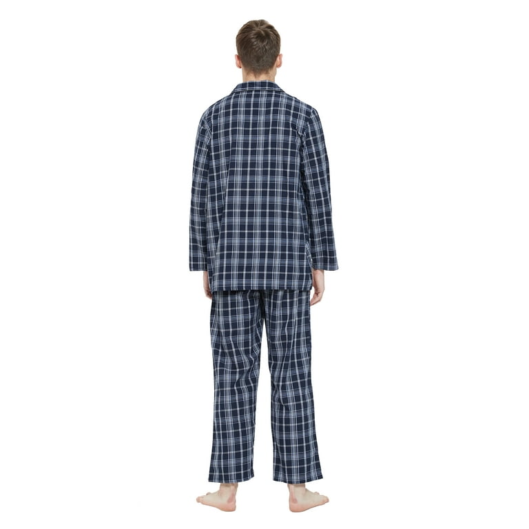 GLOBAL Mens Pajamas Set 100% Cotton Yarn Drawstring Sleepwear Set with Top  and Pants/Bottoms, 2-Piece Set, Size L 