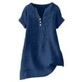 thumbnail image 6 of Embroidered Cotton Linen Tops Peasant Tops For Women Flowy Tops For Women Cotton Boho Tops Peasant Blouse Boho Peasant Gauze Blouses Short Sleeve Henley Tops Womens Gauze Tops Gauze Shirts Blue XL, 6 of 9