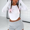thumbnail image 4 of Blusa Mangas Largas Top de manga larga expuesto al ombligo Traje diario informal con cuello redondo para mujer (Blanco M) Kuymtek Blanco T M para Mujer, 4 of 6