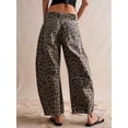 thumbnail image 5 of Women'S Mid Rise Jeans Vintage Loose Wide Leg Cropped Denim Pants Y2k Baggy Boyfriend Jeans Brown Leopard M, 5 of 7