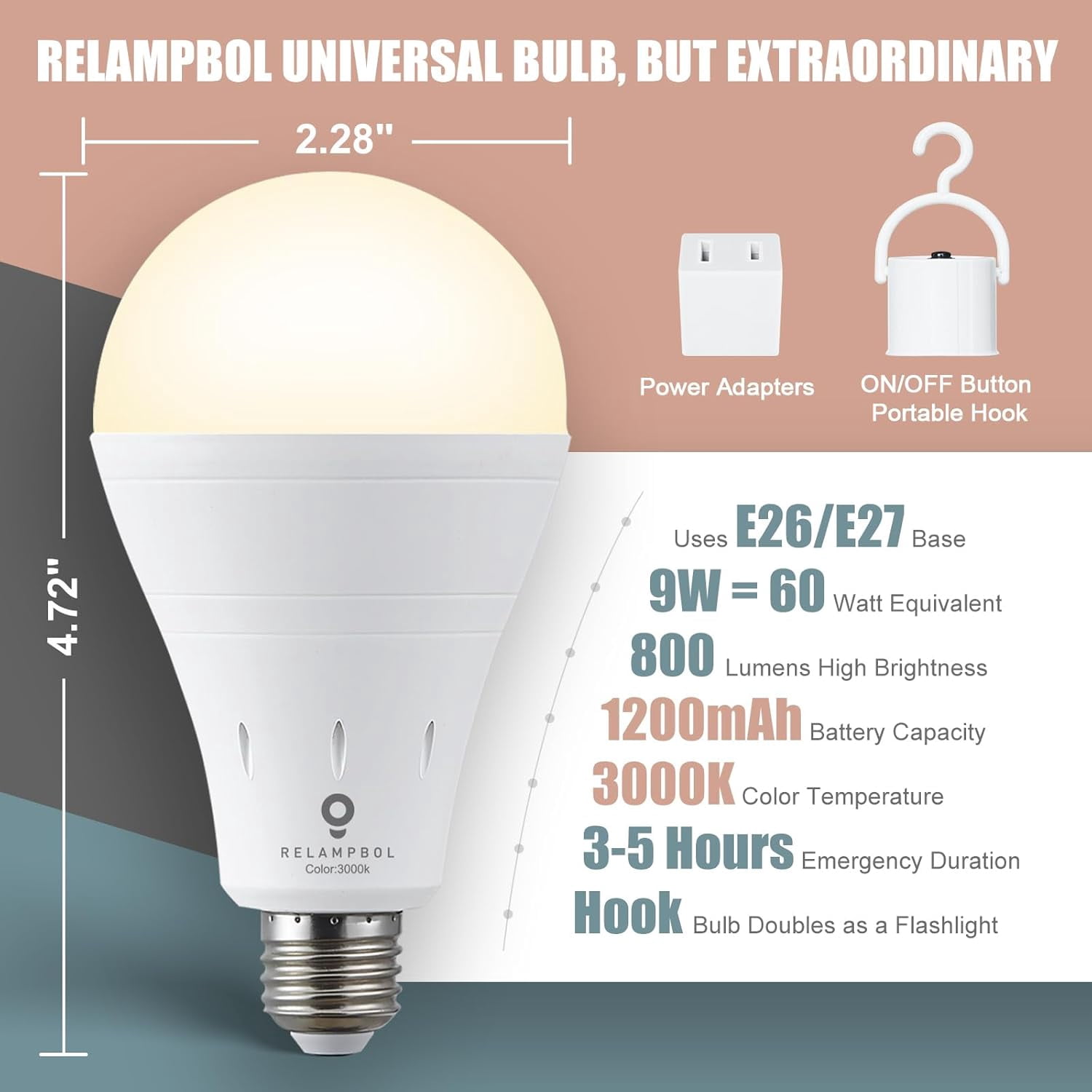 10 Pack Rechargeable Light Bulb Emergency Battery Operated Light Bulbs LED Dimmable 3000K 9W 800Lumens E26 1200mAh for Power Outage Hurricane Camping Reading