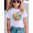 thumbnail image 1 of KINDERGARTEN SQUAD Creative Pencil Circle Graphic Print, Girl's Casual Comfy Round Neck Short Sleeve T-shirt For Daily And Outdoor Wear, 1 of 6