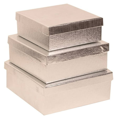 - Square Gift Box Nesting Set, Silver, 3/pack