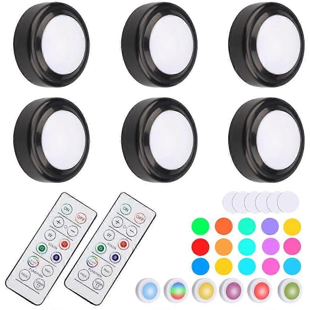 6pcs LED Night Lights Cabinet Puck Lights Battery Operated Under Cabinet Lights with Remote Controllers