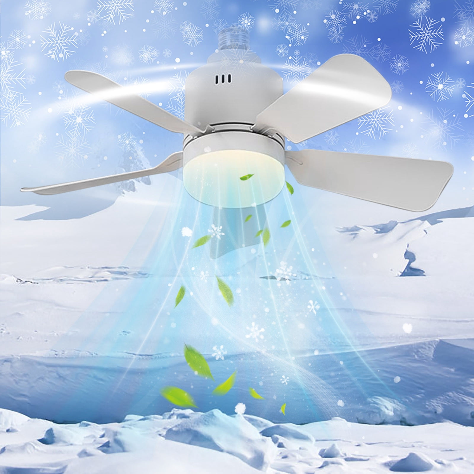 Kumdkd Smart Socket Ceiling Fan with Light - Remote Control 3-Speed Dimmable LED Bulb Fan for Bedroom (E26/E27 Base, Quiet Reversible, No Wiring Needed)
