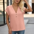 thumbnail image 4 of Craaazy Women's Relaxed Fit V Neck Blouse, Solid Color Short Sleeve Button Accent Tops, Comfy Casual Tee for Summer Gifts, 4 of 5