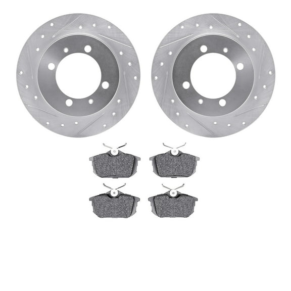Dynamic Friction Company Rear Brake Rotors-Drilled and Slotted-Silver with 5000 Euro Ceramic Brake Pads 7602-27027