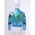 thumbnail image 5 of Yartina Kids Girls Sparkle Metallic Bomber Jacket Coat Zip-Up Sweatshirt Hip Hop Jazz Modern Dance Blue 14, 5 of 7