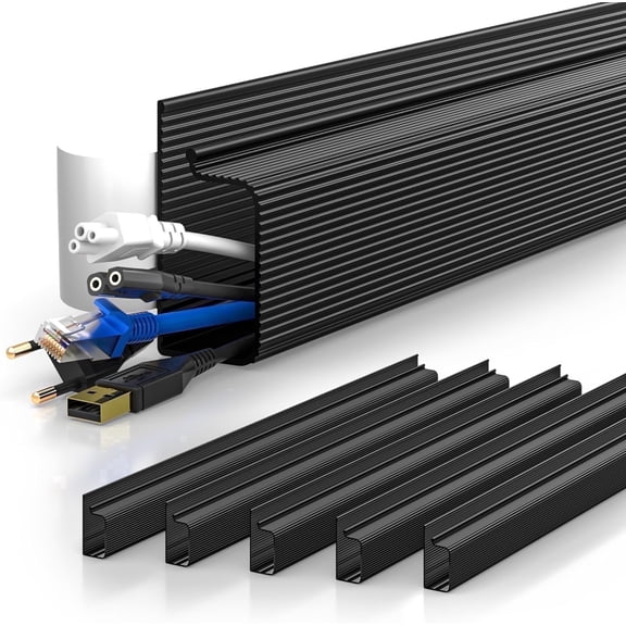 LazySpin Cable Management , Under Desk Cord Hider Organizer, Self-Adhesive Raceways for Desk, Black