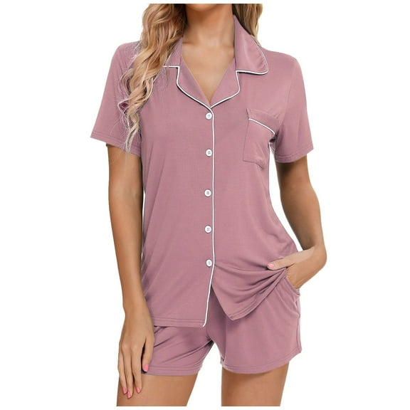 transitional 3/4 sleeve pajama sets for women fall lightweight lounge wear Womens Pajamas Set Short Sleeve Sleepwear Button Down Nightwear Shorts Soft Home Wear Sets