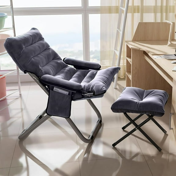 LUVCMFT Living Room Lazy Chair with Ottoman & Armrest Modern Accent Lounge Chair with Side Pocket for Bedroom, Balcony