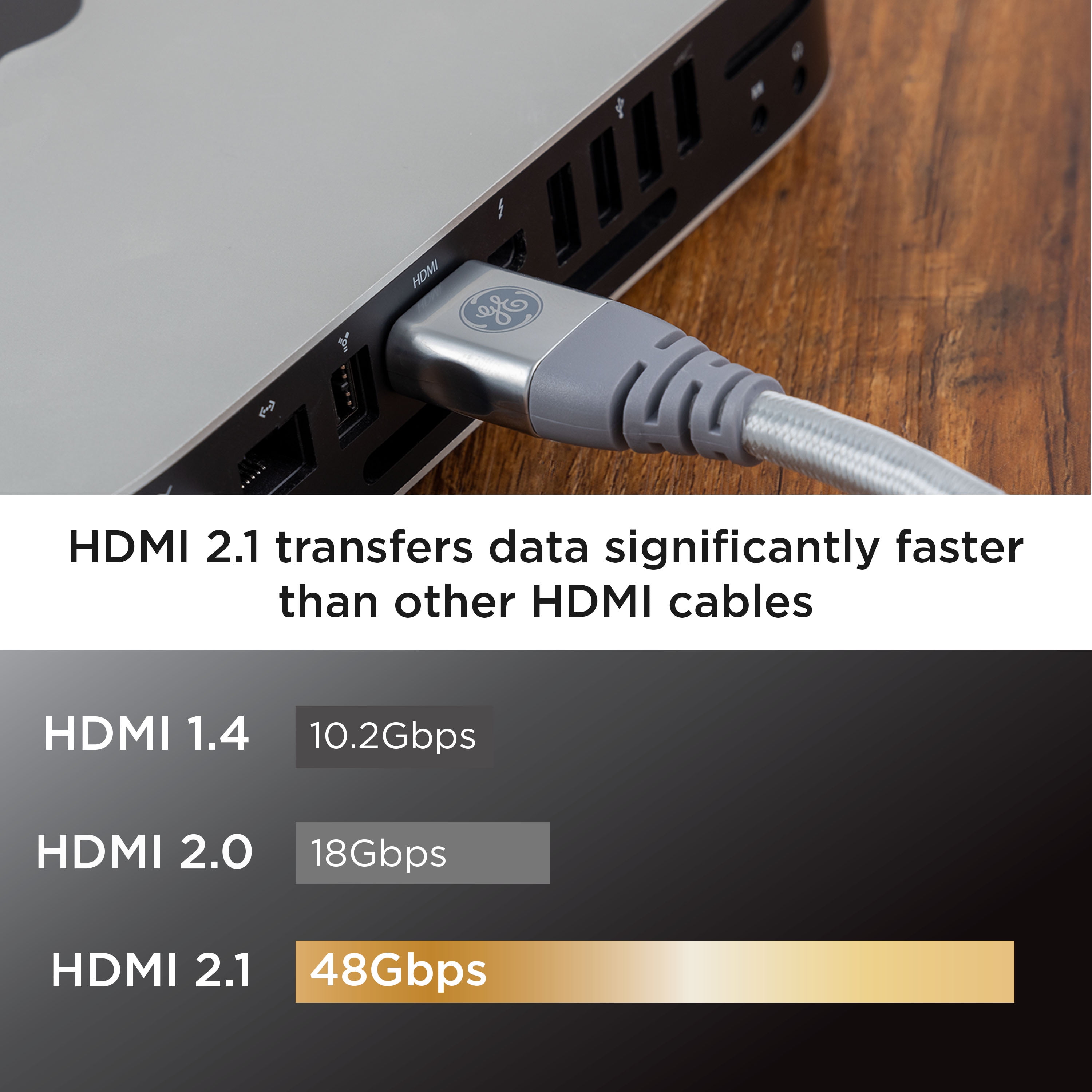 GE 15ft 8K HDMI 2.1 Cable with Ethernet, Gold-Plated GE 15ft 8K HDMI 2.1 Cable with Ethernet, Gold-Plated