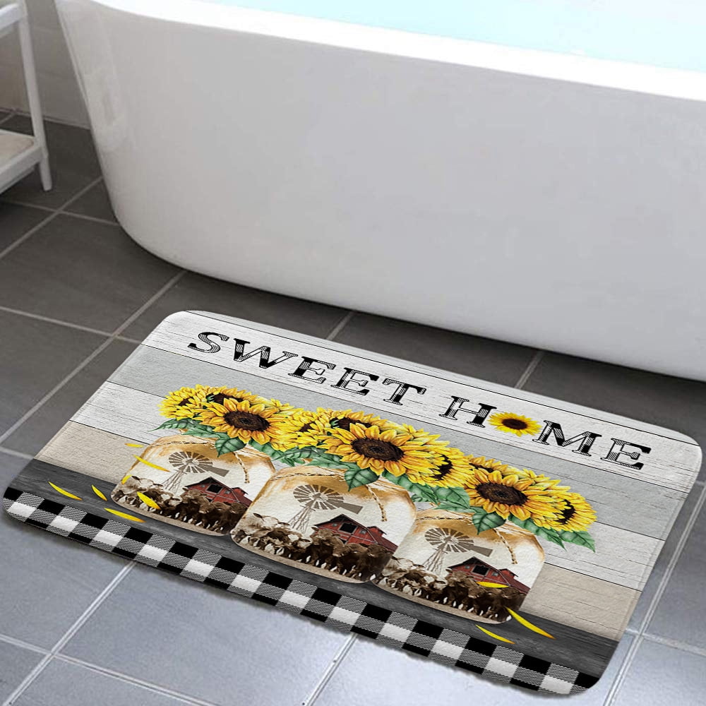 Sunflower Bathroom Rugs Rustic Farmhouse Bath Mat Soft Flannel Small