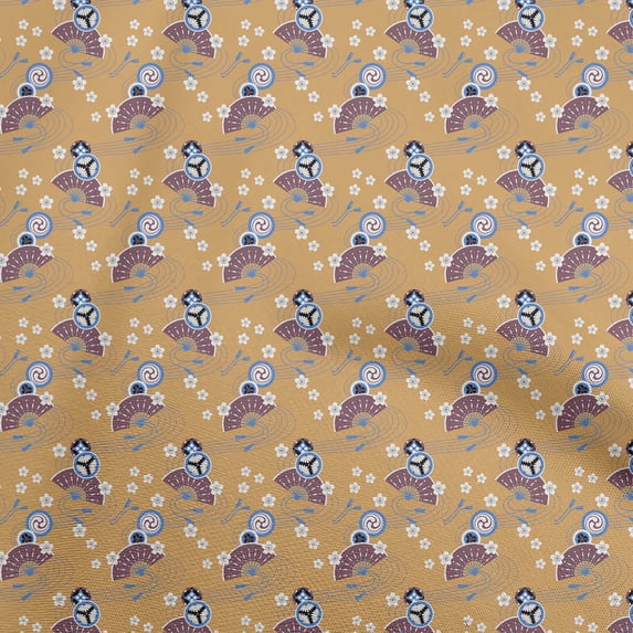 oneOone Georgette Viscose Light Brown Fabric Asian Japanese Fabric For Sewing Printed Craft Fabric By The Yard 42 Inch Wide