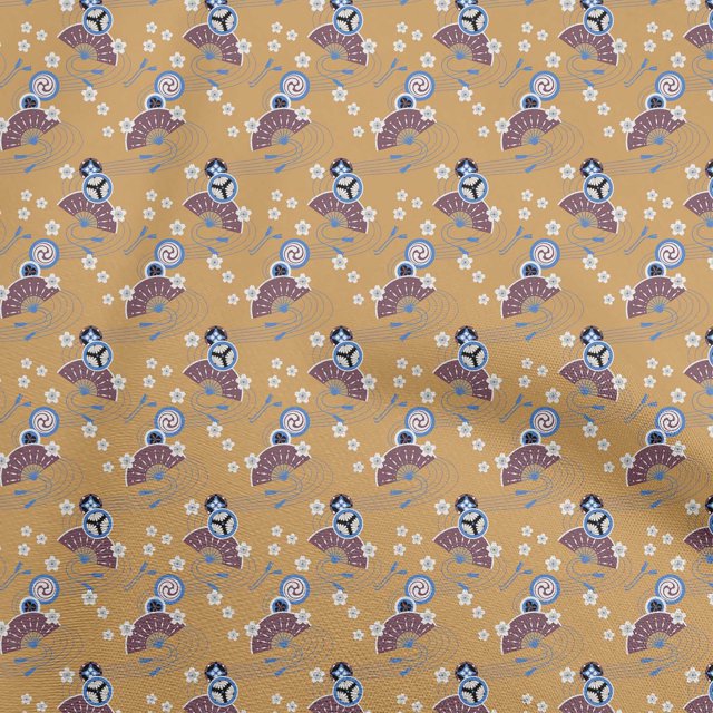 oneOone Rayon Light Brown Fabric Asian Japanese Fabric For Sewing Printed Craft Fabric By The Yard 56 Inch Wide