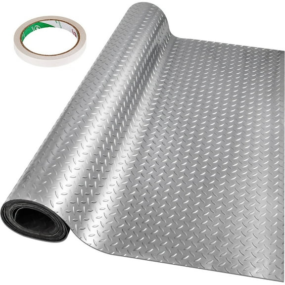 VEVOR 3.9x6.5ft Garage Floor Mat, Vinyl Garage Flooring Roll, Anti-Slide Diamond Texture Silver Garage Mats for Under Car 25.3sqft Covering Space,Gyms Boats Car Trailer