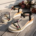 thumbnail image 5 of Bohemian Espadrilles for Women Braided Strappy Platform Wedge Sandals Open Toe T-Strap Beaded Slingback Heels Black Size 8.5, 5 of 7
