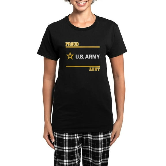 CafePress - Proud Army Aunt White And Gold Pajamas - Women's Short Sleeve Print T-Shirt and Pants Dark Cotton Pajama Set