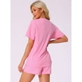 thumbnail image 3 of DARING DIVA Pajama Short Sleeve Lounge Set Elastic Shorts Sleepwear S Pink, 3 of 6