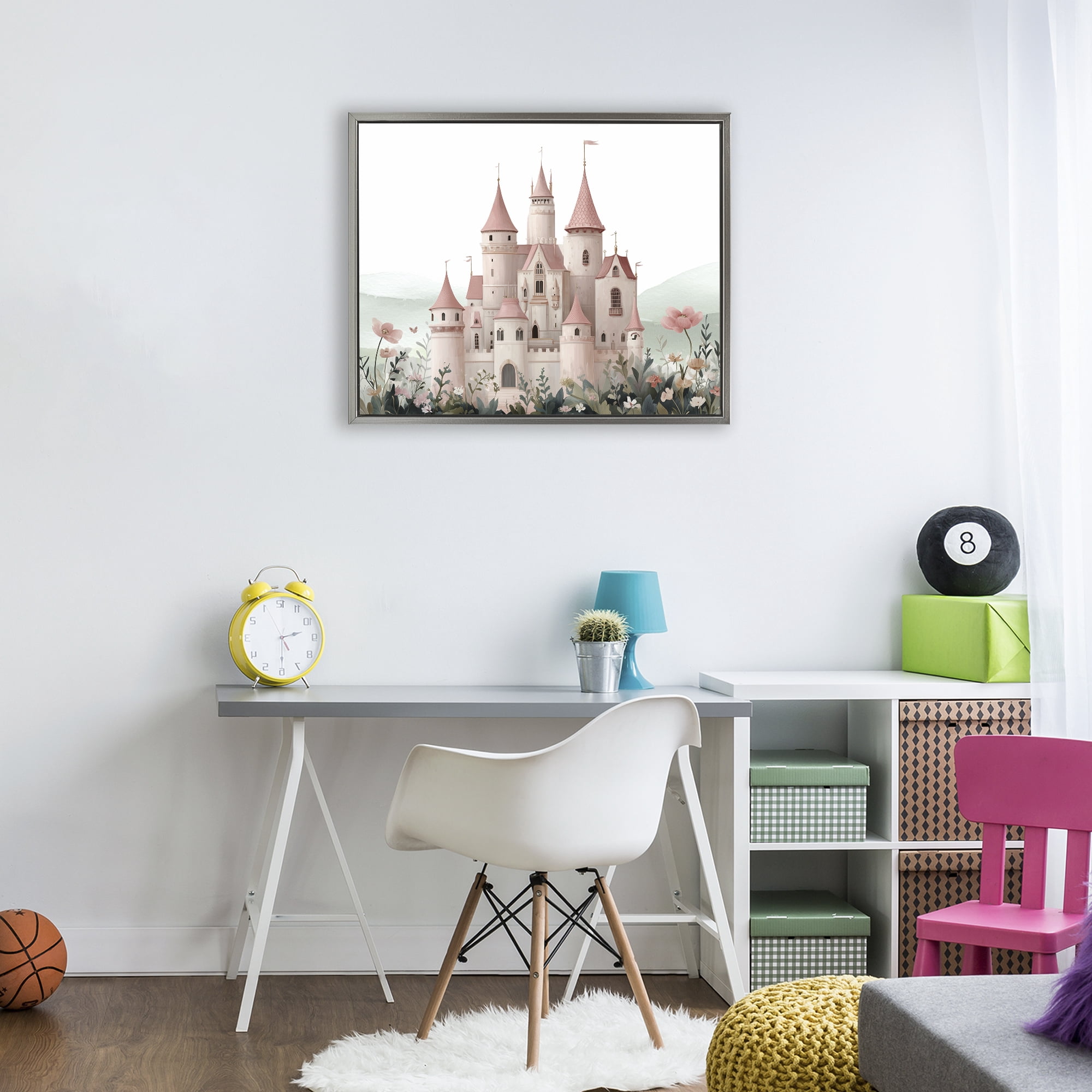 Stupell Industries A Castle For Princess Gray Framed Floater Canvas Wall Art, design by Christine Simpson Art
