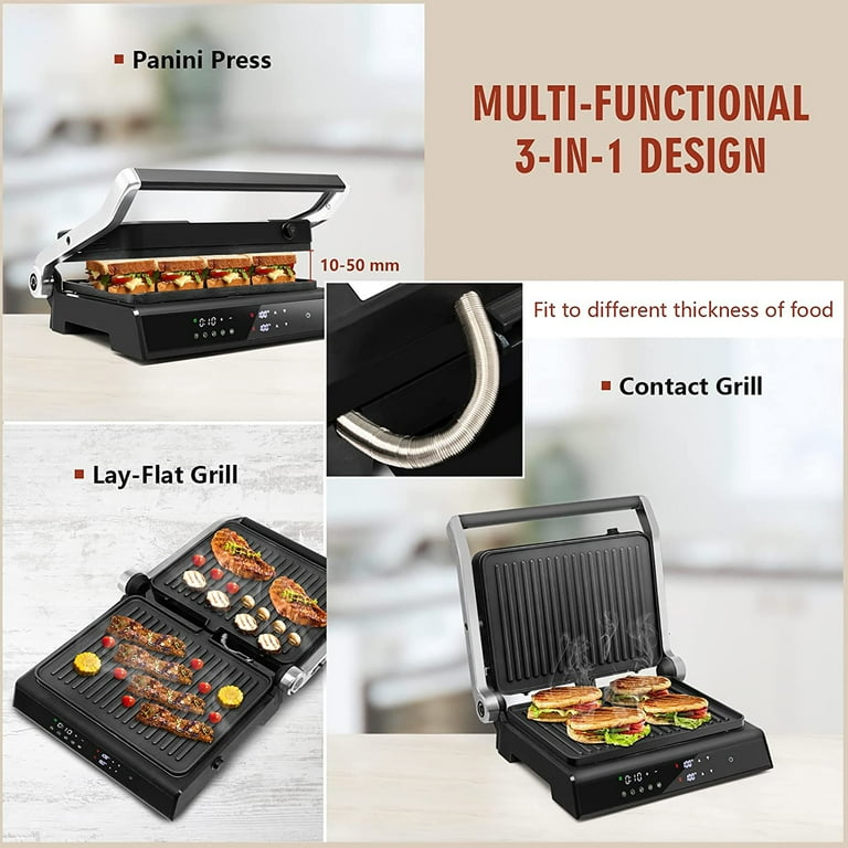 COSTWAY Panini Press, 1200W Sandwich Maker With LED Touch